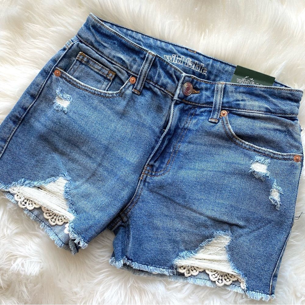 Wild Fable High Rise Crochet Distressed Denim Shorts
